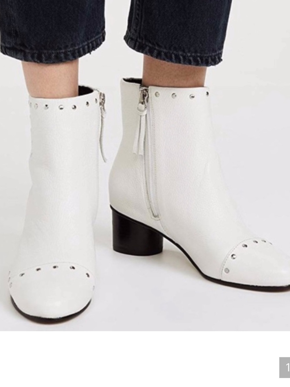 Rebecca Minkoff White Isley Leather Stud Ankle Boots Size 7.5